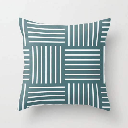 Dark Aqua White Abstract Stripe Geometric Pattern 2023 Color of the Year Vining Ivy PPG1148-6 Throw Pillow