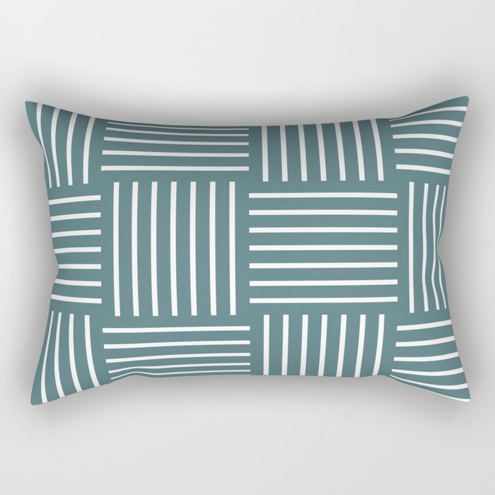 Dark Aqua White Abstract Stripe Geometric Pattern 2023 Color of the Year Vining Ivy PPG1148-6 Rectangle Pillow