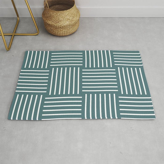 Dark Aqua White Abstract Stripe Geometric Pattern 2023 Color of the Year Vining Ivy PPG1148-6 Throw and Area Rug