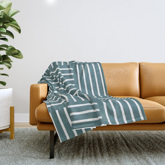Dark Aqua White Abstract Stripe Geometric Pattern 2023 Color of the Year Vining Ivy PPG1148-6 Throw Blanket