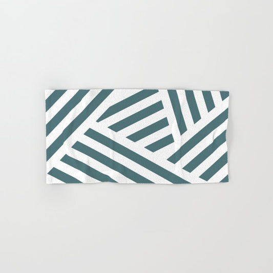Dark Aqua White Abstract Stripe Pattern 2023 Color of the Year Vining Ivy PPG1148-6 Bath & Hand Towels