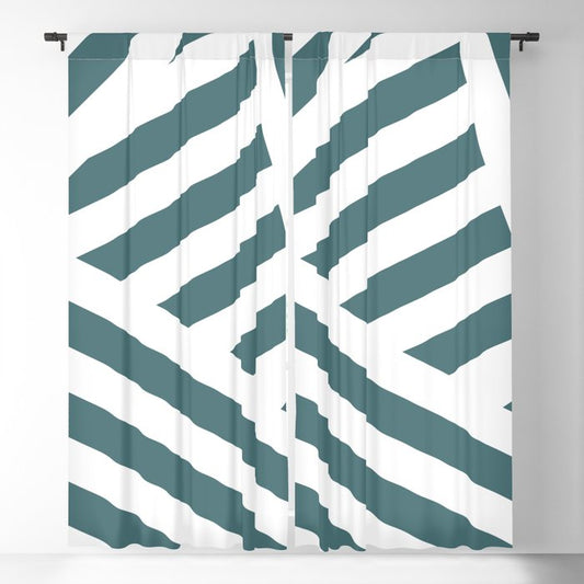 Dark Aqua White Abstract Stripe Pattern 2023 Color of the Year Vining Ivy PPG1148-6 Blackout Curtain