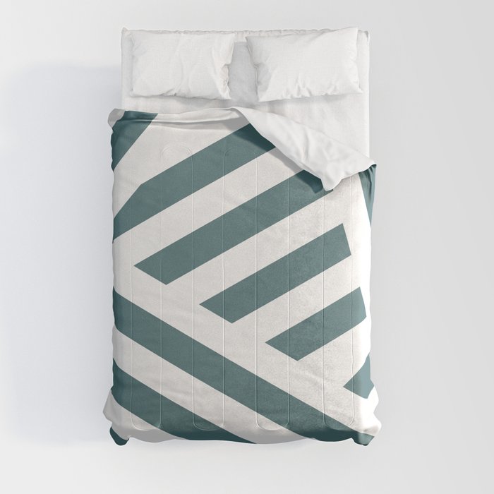 Dark Aqua White Abstract Stripe Pattern 2023 Color of the Year Vining Ivy PPG1148-6 Comforter