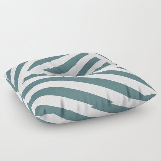 Dark Aqua White Abstract Stripe Pattern 2023 Color of the Year Vining Ivy PPG1148-6 Floor Pillow
