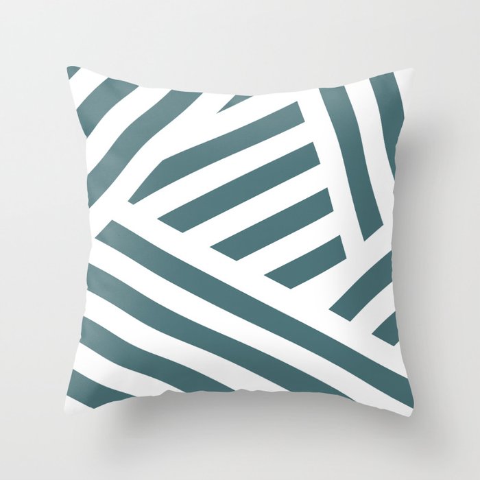 Dark Aqua White Abstract Stripe Pattern 2023 Color of the Year Vining Ivy PPG1148-6 Throw Pillow