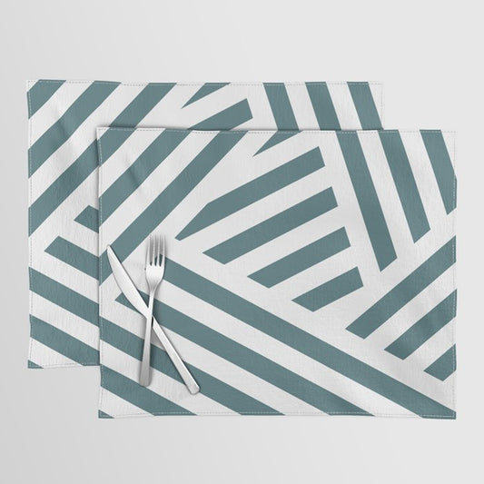 Dark Aqua White Abstract Stripe Pattern 2023 Color of the Year Vining Ivy PPG1148-6 Placemat Set