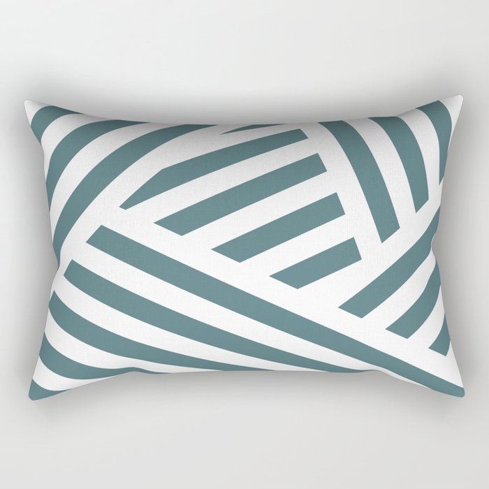Dark Aqua White Abstract Stripe Pattern 2023 Color of the Year Vining Ivy PPG1148-6 Rectangle Pillow