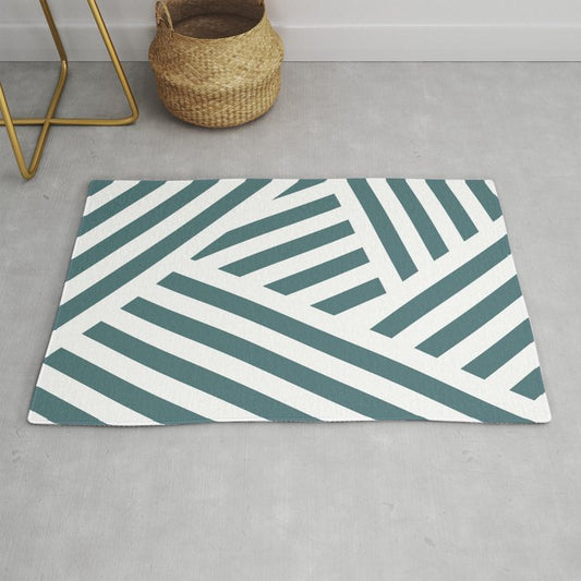 Dark Aqua White Abstract Stripe Pattern 2023 Color of the Year Vining Ivy PPG1148-6 Throw and Area Rug