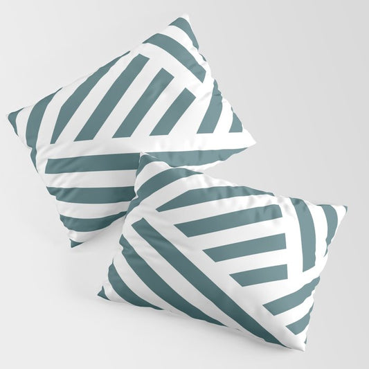 Dark Aqua White Abstract Stripe Pattern 2023 Color of the Year Vining Ivy PPG1148-6 Pillow Sham Set