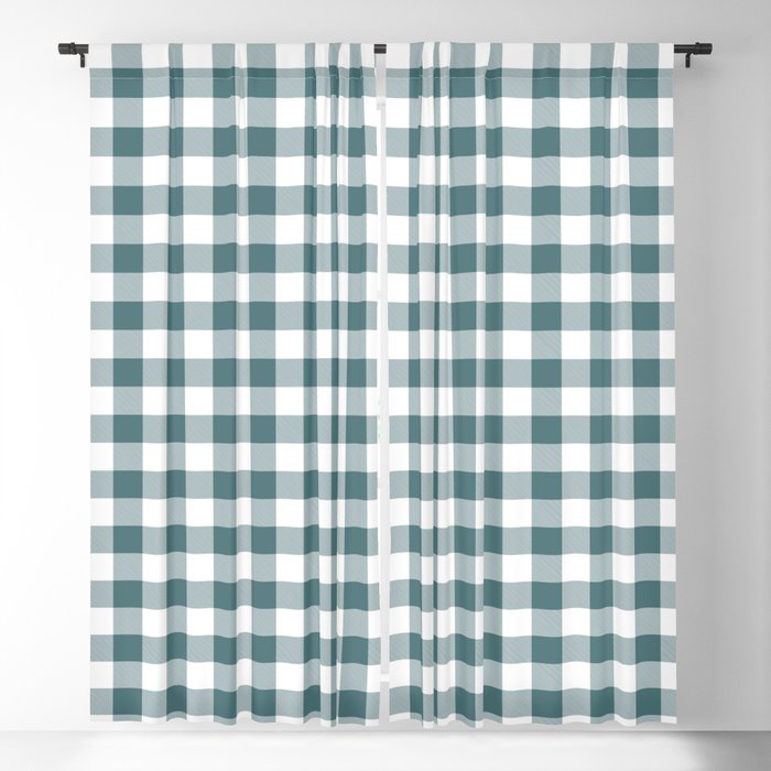 Dark Aqua White Buffalo Plaid Checkerboard Pattern 2023 Color of the Year Vining Ivy PPG1148-6 Blackout Curtain