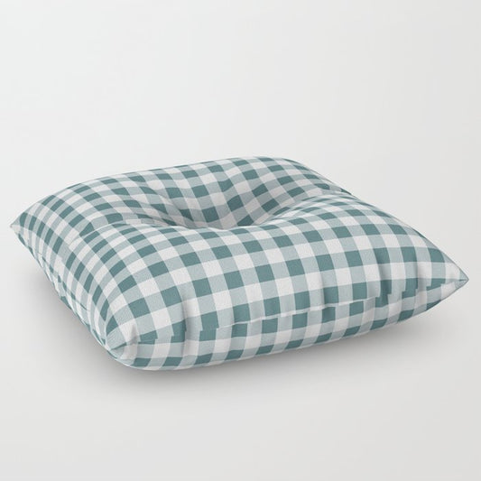 Dark Aqua White Buffalo Plaid Checkerboard Pattern 2023 Color of the Year Vining Ivy PPG1148-6 Floor Pillow