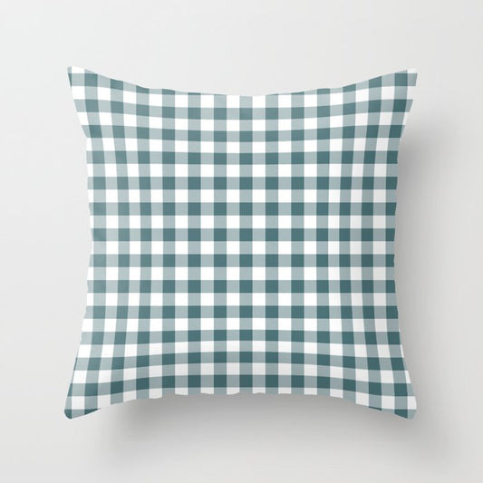 Dark Aqua White Buffalo Plaid Checkerboard Pattern 2023 Color of the Year Vining Ivy PPG1148-6 Throw Pillow