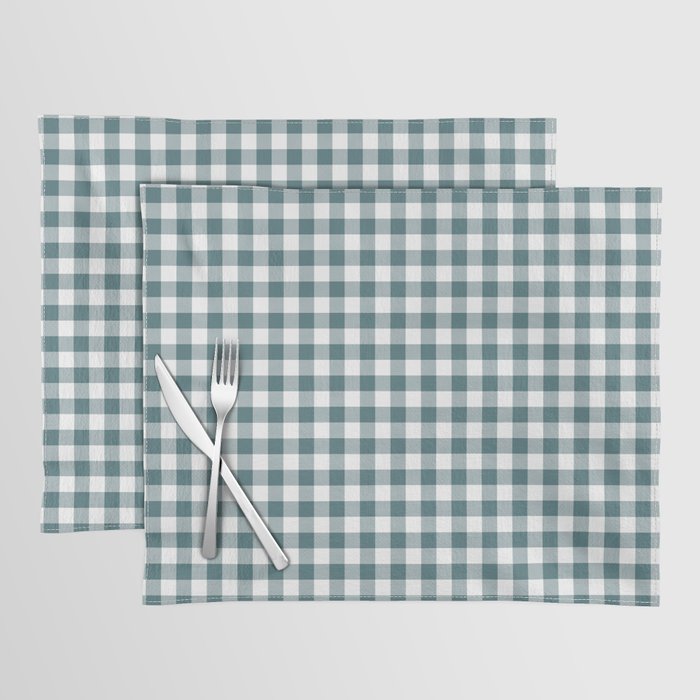 Dark Aqua White Buffalo Plaid Checkerboard Pattern 2023 Color of the Year Vining Ivy PPG1148-6 Placemat Set