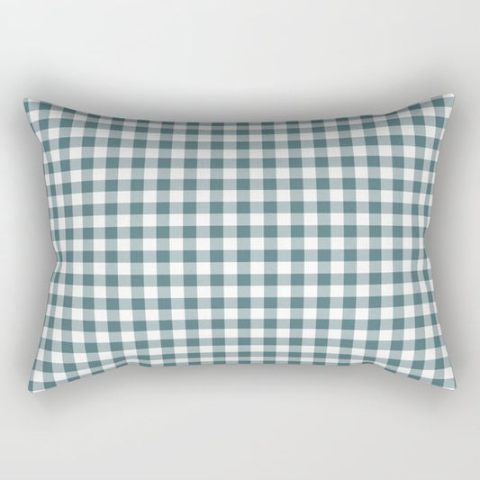 Dark Aqua White Buffalo Plaid Checkerboard Pattern 2023 Color of the Year Vining Ivy PPG1148-6 Rectangle Pillow