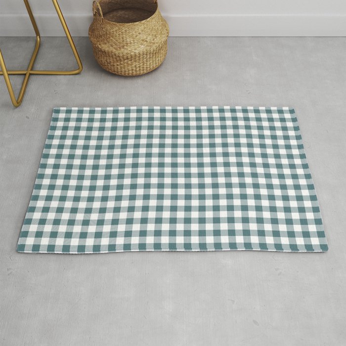 Dark Aqua White Buffalo Plaid Checkerboard Pattern 2023 Color of the Year Vining Ivy PPG1148-6 Throw and Area Rug