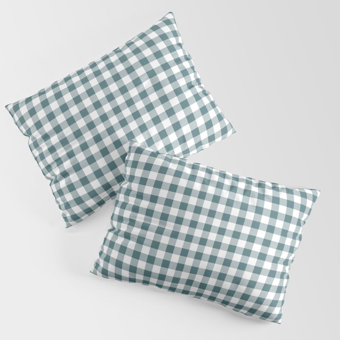Dark Aqua White Buffalo Plaid Checkerboard Pattern 2023 Color of the Year Vining Ivy PPG1148-6 Pillow Sham Set