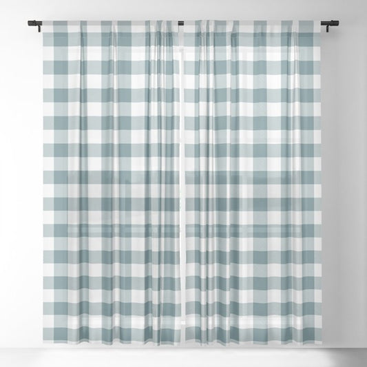Dark Aqua White Buffalo Plaid Checkerboard Pattern 2023 Color of the Year Vining Ivy PPG1148-6 Sheer Curtains