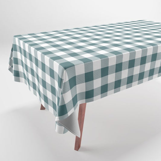 Dark Aqua White Buffalo Plaid Checkerboard Pattern 2023 Color of the Year Vining Ivy PPG1148-6 Tablecloth