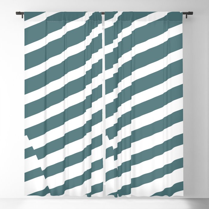 Dark Aqua White Diagonal Offset Stripe Pattern 2023 Color of the Year Vining Ivy PPG1148-6 Blackout Curtain