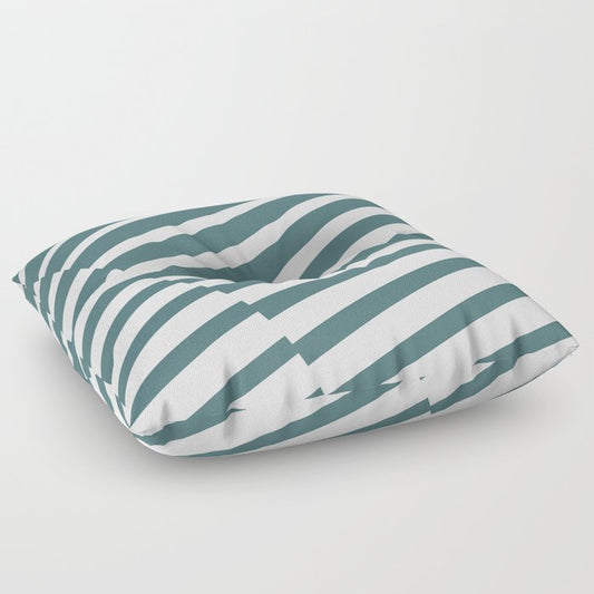 Dark Aqua White Diagonal Offset Stripe Pattern 2023 Color of the Year Vining Ivy PPG1148-6 Floor Pillow