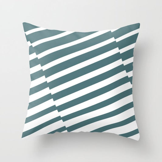 Dark Aqua White Diagonal Offset Stripe Pattern 2023 Color of the Year Vining Ivy PPG1148-6 Throw Pillow