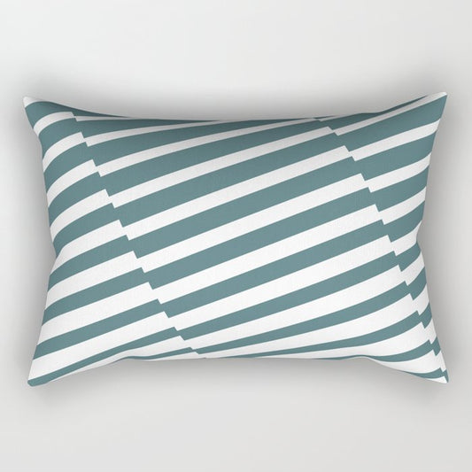 Dark Aqua White Diagonal Offset Stripe Pattern 2023 Color of the Year Vining Ivy PPG1148-6 Rectangle Pillow