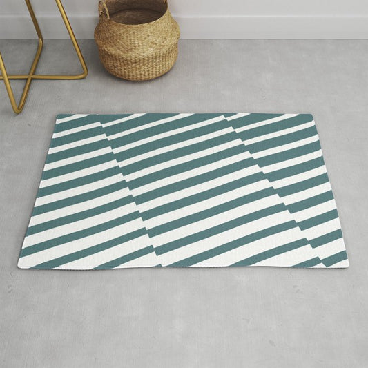 Dark Aqua White Diagonal Offset Stripe Pattern 2023 Color of the Year Vining Ivy PPG1148-6 Throw and Area Rug