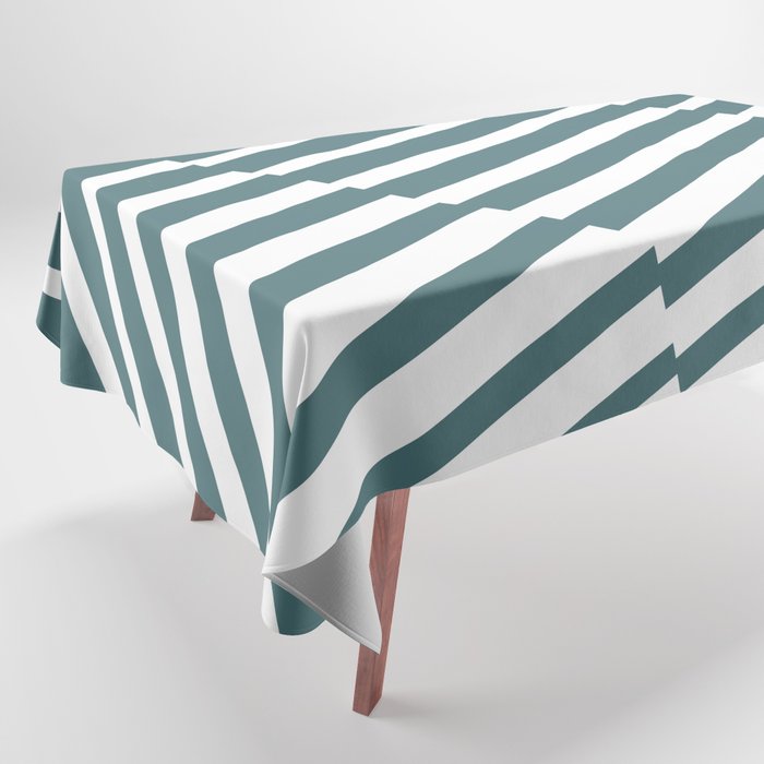 Dark Aqua White Diagonal Offset Stripe Pattern 2023 Color of the Year Vining Ivy PPG1148-6 Tablecloth
