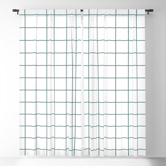 Dark Aqua White Grid Pattern 2023 Color of the Year Vining Ivy PPG1148-6 Blackout Curtain