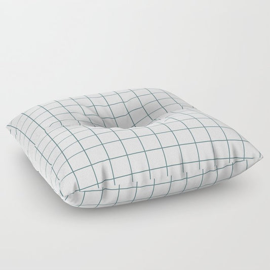 Dark Aqua White Grid Pattern 2023 Color of the Year Vining Ivy PPG1148-6 Floor Pillow