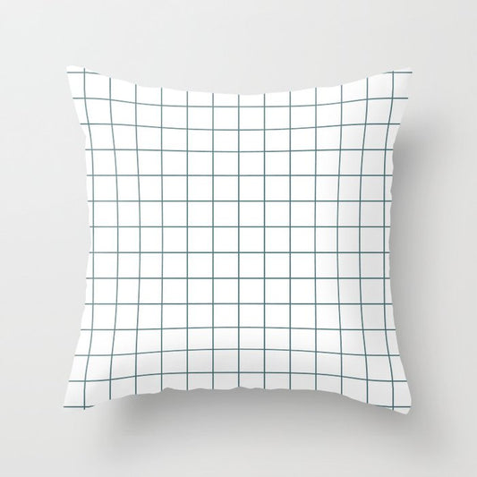 Dark Aqua White Grid Pattern 2023 Color of the Year Vining Ivy PPG1148-6 Throw Pillow