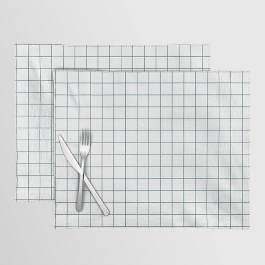 Dark Aqua White Grid Pattern 2023 Color of the Year Vining Ivy PPG1148-6 Placemat Set