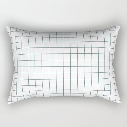Dark Aqua White Grid Pattern 2023 Color of the Year Vining Ivy PPG1148-6 Rectangle Pillow