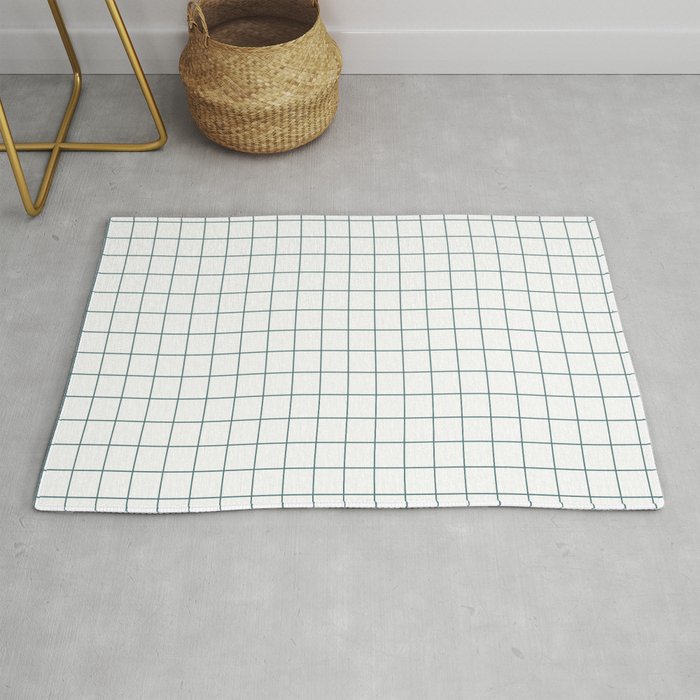 Dark Aqua White Grid Pattern 2023 Color of the Year Vining Ivy PPG1148-6 Throw and Area Rug