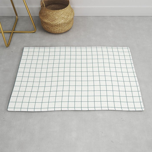 Dark Aqua White Grid Pattern 2023 Color of the Year Vining Ivy PPG1148-6 Throw and Area Rug