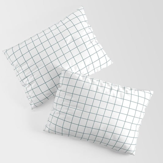 Dark Aqua White Grid Pattern 2023 Color of the Year Vining Ivy PPG1148-6 Pillow Sham Set