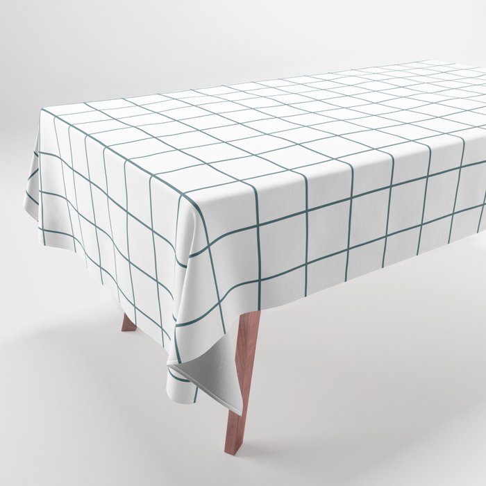 Dark Aqua White Grid Pattern 2023 Color of the Year Vining Ivy PPG1148-6 Tablecloth