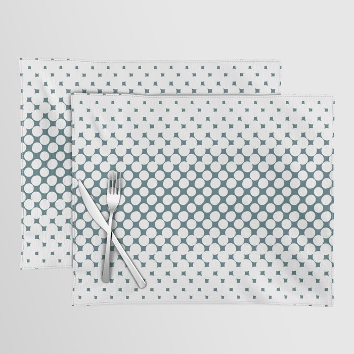 Dark Aqua White Halftone Abstract Polka Dot Pattern 2 2023 Color of the Year Vining Ivy PPG1148-6 Placemat Set