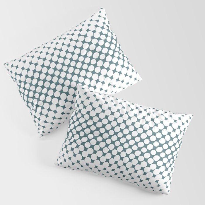Dark Aqua White Halftone Abstract Polka Dot Pattern 2 2023 Color of the Year Vining Ivy PPG1148-6 Pillow Sham Set