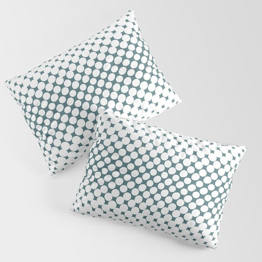 Dark Aqua White Halftone Abstract Polka Dot Pattern 2 2023 Color of the Year Vining Ivy PPG1148-6 Pillow Sham Set