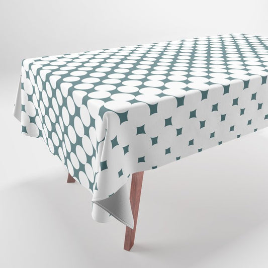 Dark Aqua White Halftone Abstract Polka Dot Pattern 2 2023 Color of the Year Vining Ivy PPG1148-6 Tablecloth