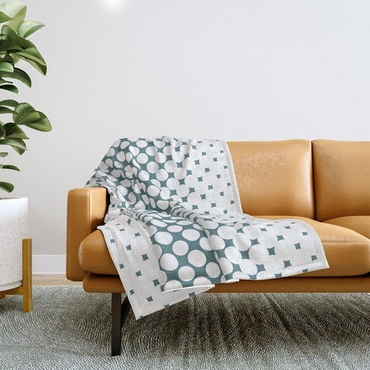 Dark Aqua White Halftone Abstract Polka Dot Pattern 2 2023 Color of the Year Vining Ivy PPG1148-6 Throw Blanket