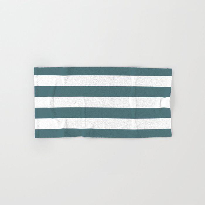 Dark Aqua White Minimal Horizontal Stripe Pattern 2023 Color of the Year Vining Ivy PPG1148-6 Bath & Hand Towels