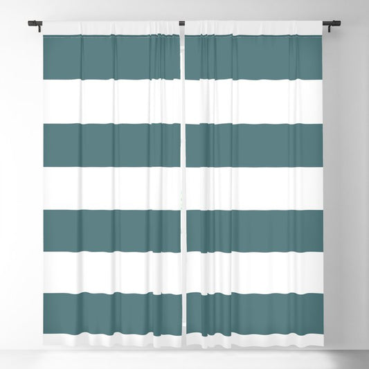 Dark Aqua White Minimal Horizontal Stripe Pattern 2023 Color of the Year Vining Ivy PPG1148-6 Blackout Curtain