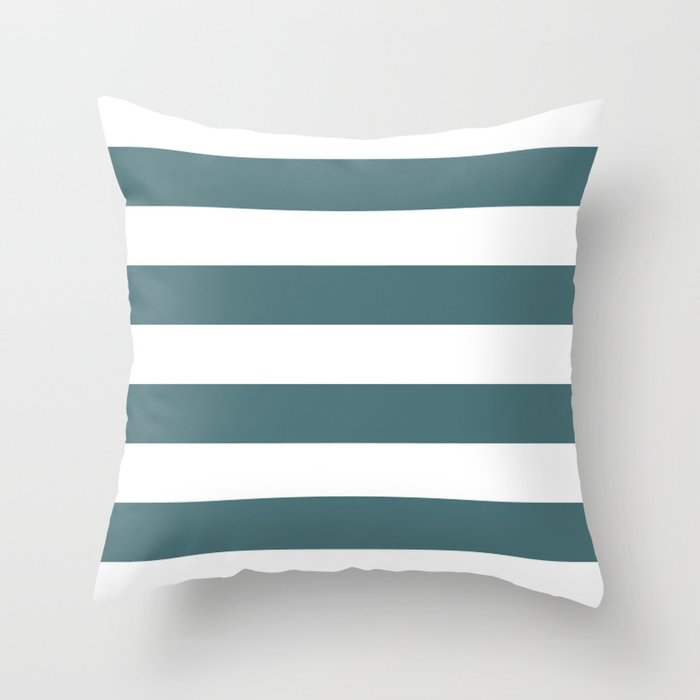 Dark Aqua White Minimal Horizontal Stripe Pattern 2023 Color of the Year Vining Ivy PPG1148-6 Throw Pillow
