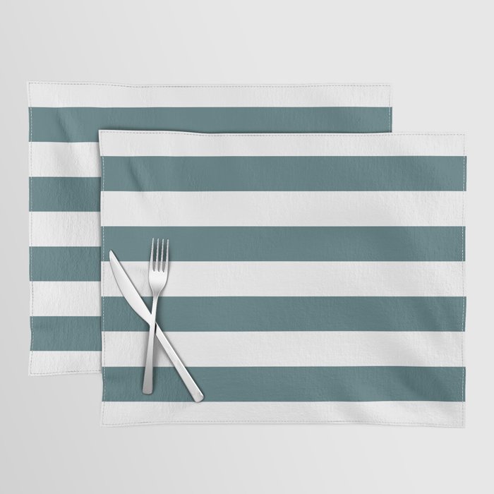 Dark Aqua White Minimal Horizontal Stripe Pattern 2023 Color of the Year Vining Ivy PPG1148-6 Placemat Set