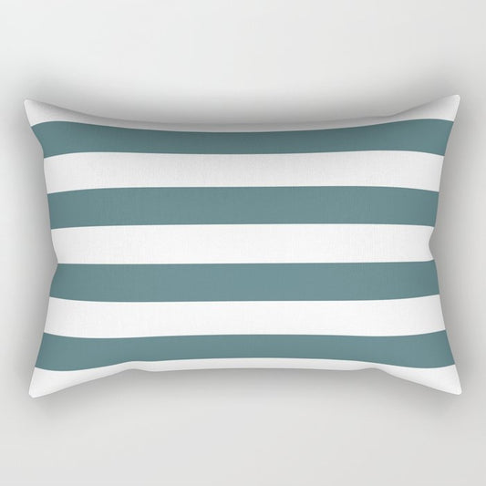 Dark Aqua White Minimal Horizontal Stripe Pattern 2023 Color of the Year Vining Ivy PPG1148-6 Rectangle Pillow