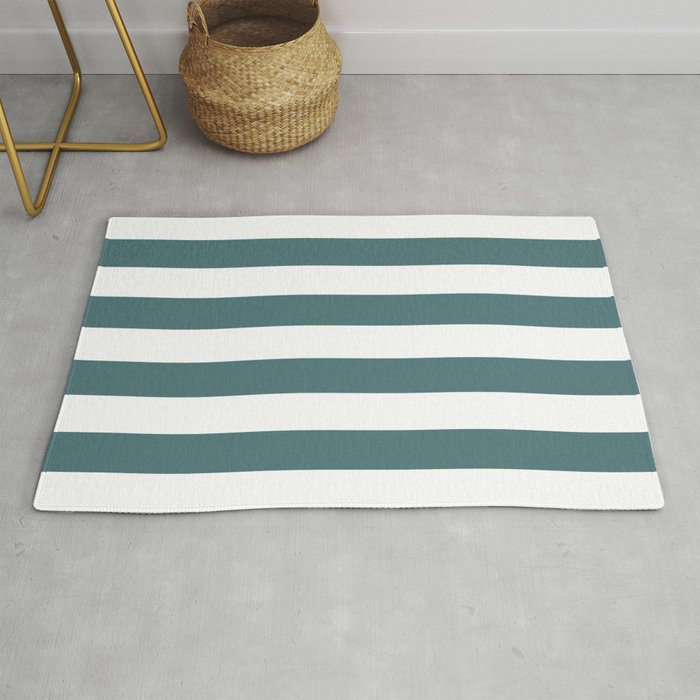 Dark Aqua White Minimal Horizontal Stripe Pattern 2023 Color of the Year Vining Ivy PPG1148-6 Throw and Area Rug