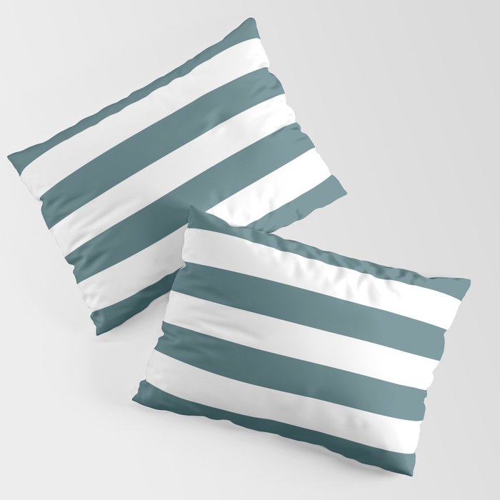 Dark Aqua White Minimal Horizontal Stripe Pattern 2023 Color of the Year Vining Ivy PPG1148-6 Pillow Sham Set