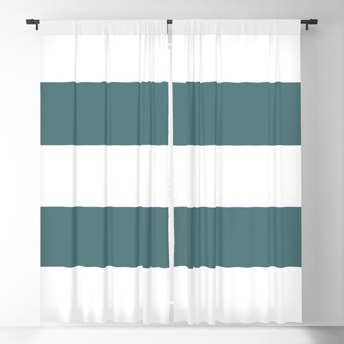 Dark Aqua White Minimal Horizontal Stripe Pattern 2023 Color of the Year Vining Ivy PPG1148-6 Blackout Curtain